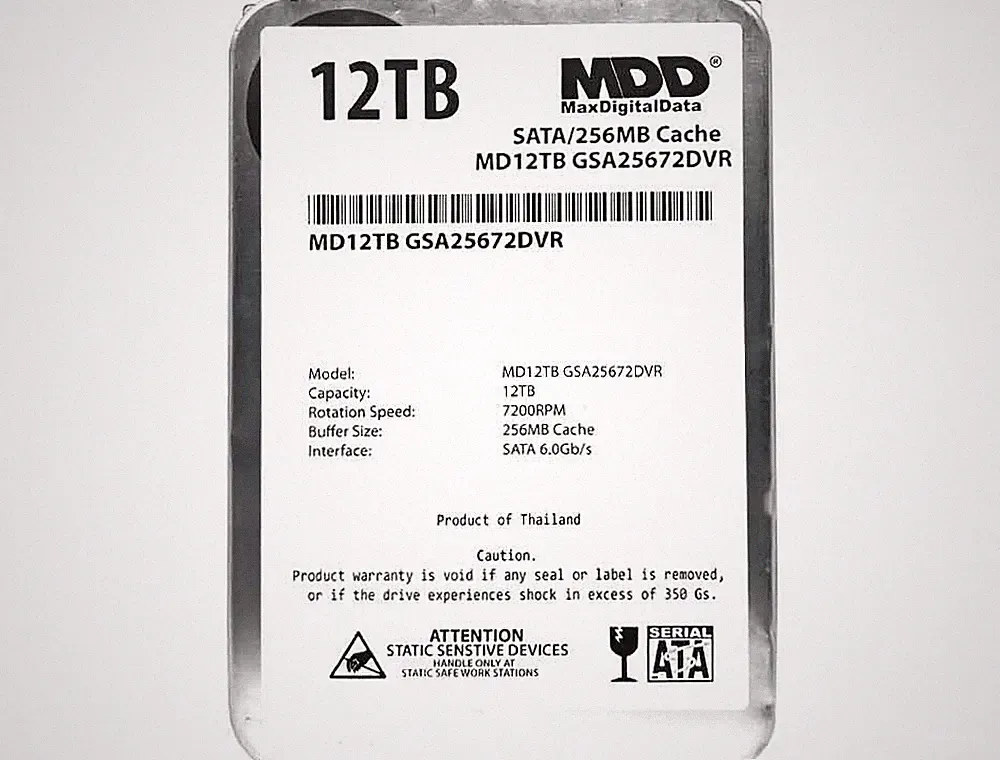 MDD 12TB 7200RPM 256MB Cache 3.5inch SATA 6Gb/s Internal Surveillance Hard Drive
