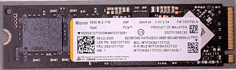 Micron 3500 1 TB M.2 2280 SSD NVMe PCIe Opal Gen4 x4 MTFDKBA1T0TGD-2BK15ABLT