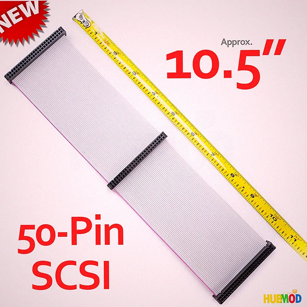 NEW 10.5" 50-Pin SCSI Internal Ribbon Flat Cable F/F 3-Connector 2-Device Drive
