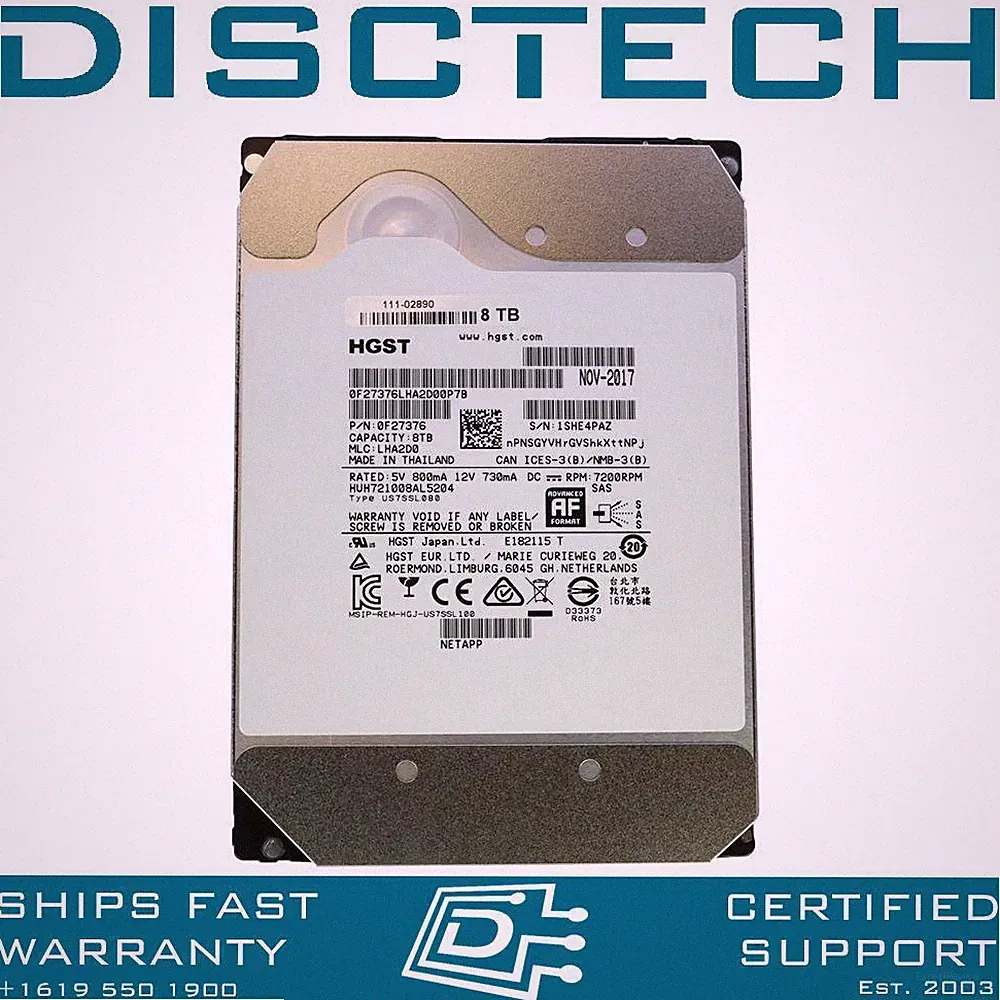 NEW Hitachi 8TB Enterprise SAS 7200rpm 0F27358 / HUH721008AL5204 3.5"
