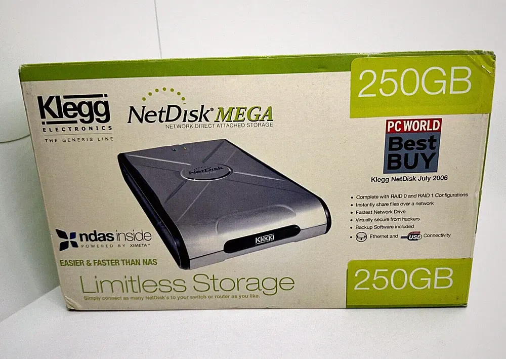 NEW - Ximeta NetDisk Mega 250Gb External Hard Drive with NDAS - Ethernet and USB