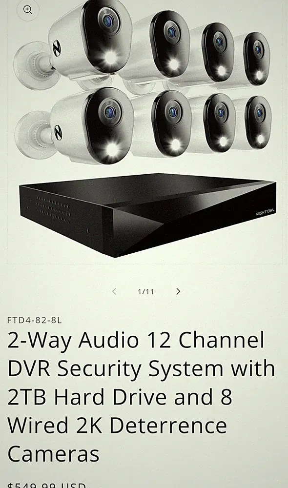 Night Owl Security System 2TB DVR Hard Drive 12 Channel 2k 8 Camera 2 Way Audio