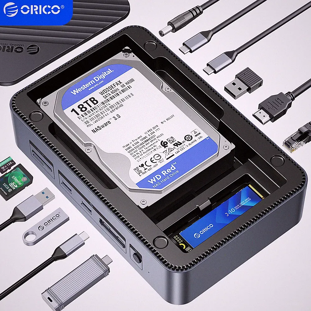 ORICO 12 in1 USB C Docking Station 2 Hard Drive Case 10Gbps M.2 NVMe/SATA SSD US