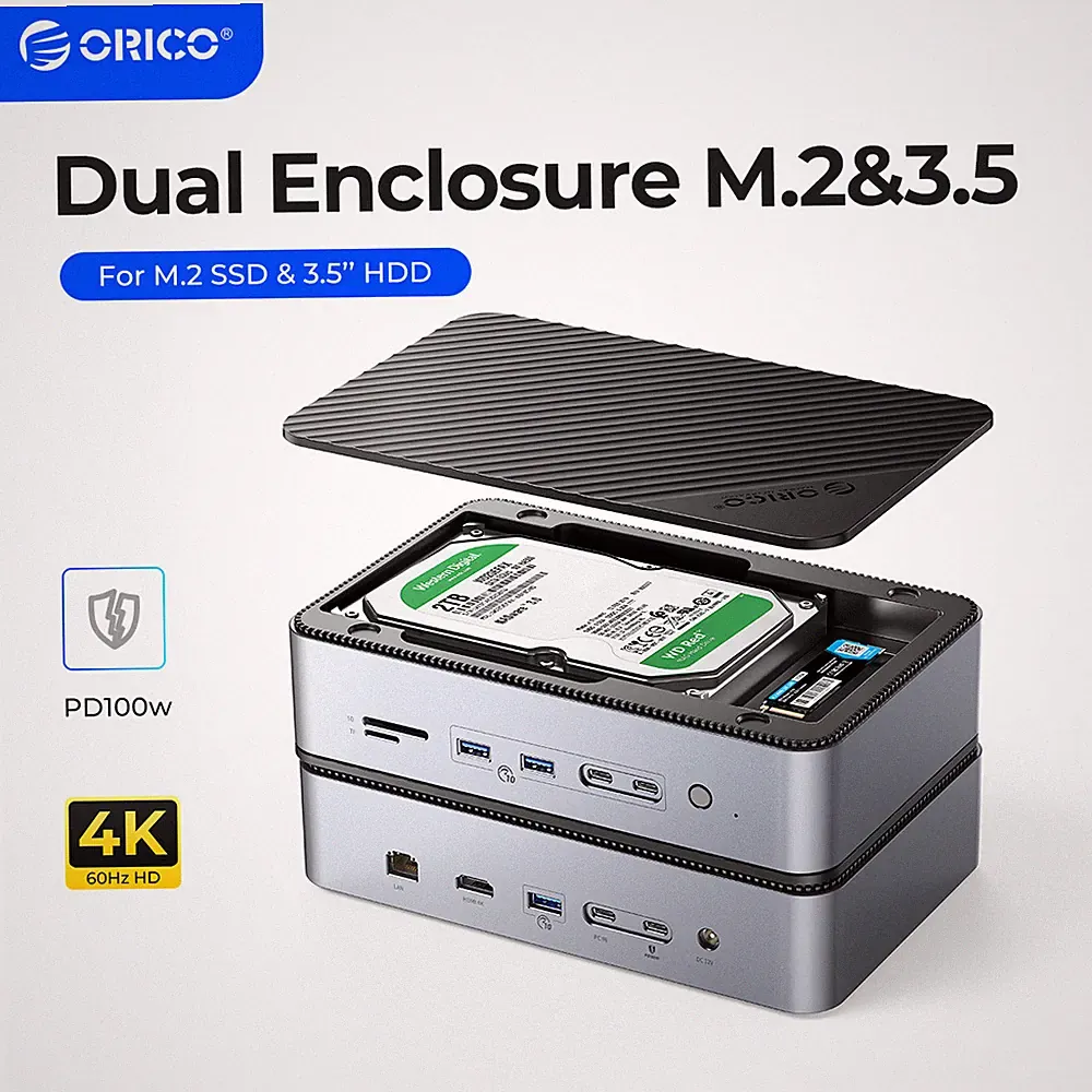 ORICO 12 in1 USB-C Docking Station Dual Hard Drive Case 10Gbps M.2 NVMe/SATA SSD