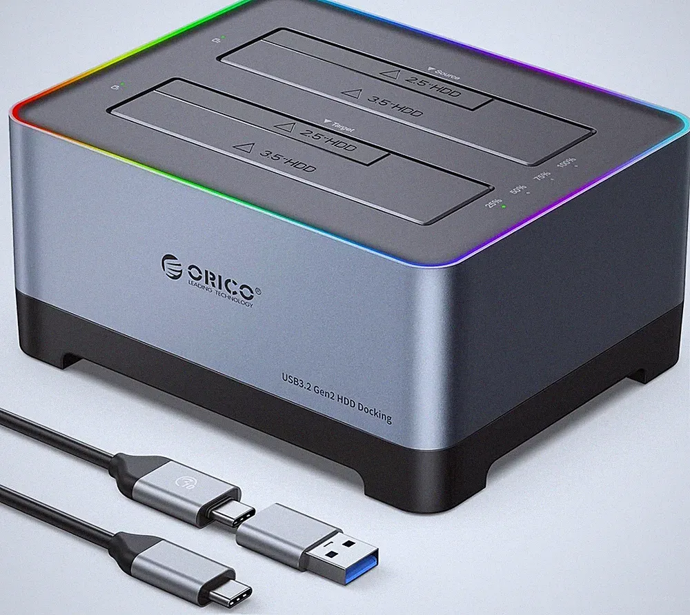 ORICO 2.5/3.5 inch HDD SSD Hard Drive Docking Station USB 3.2 Gen 2 to SATA RGB