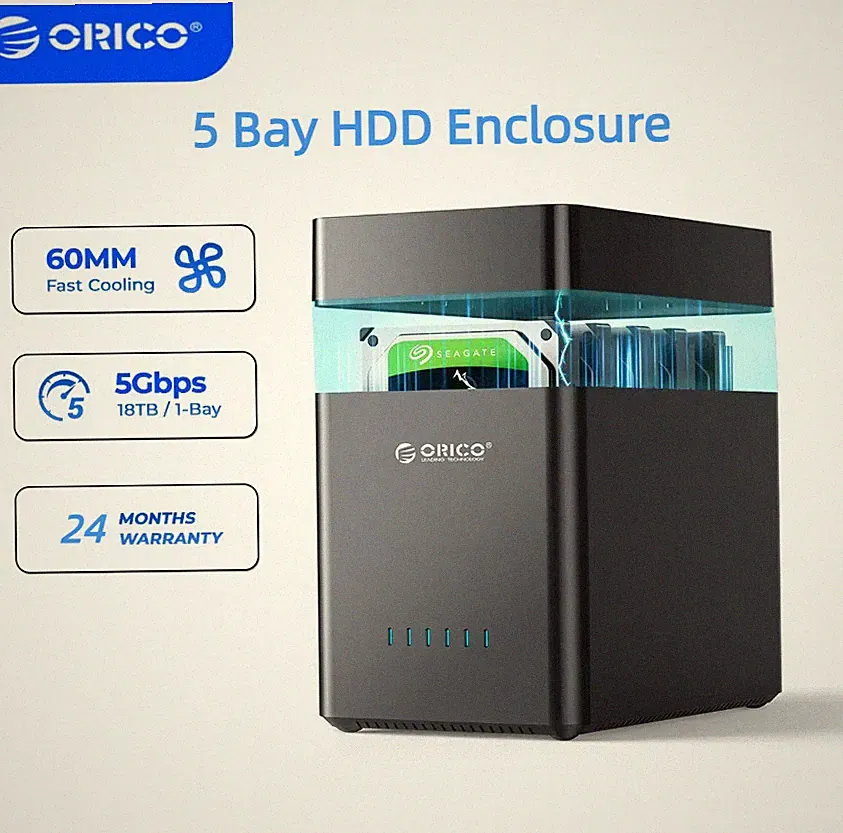 ORICO 2/5Bay Hard Drive Enclosure USB3.0/Type-C to SATA for 3.5'' HDD SSD w/ Fan