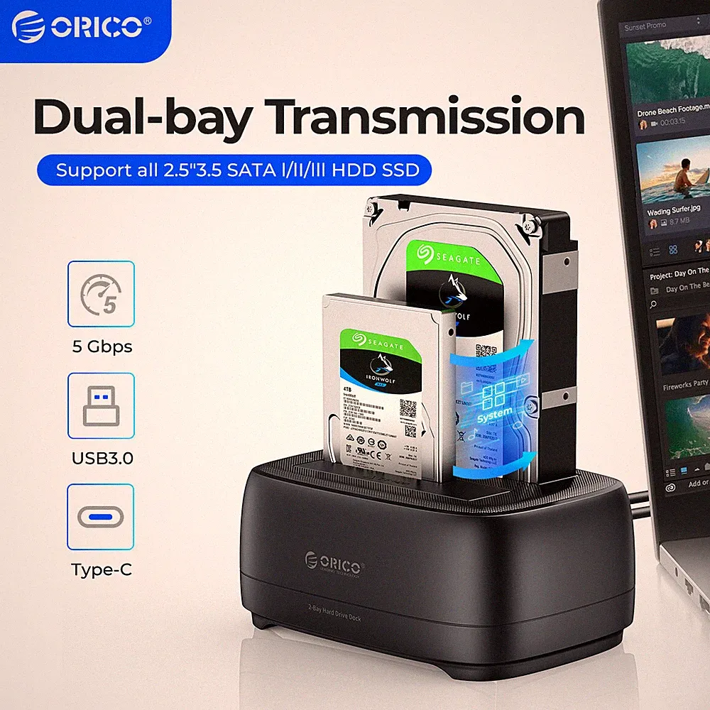 ORICO 2 Bay Hard Drive Docking Station Type C/USB 3.0 for 2.5''/3.5'' HDD SSD