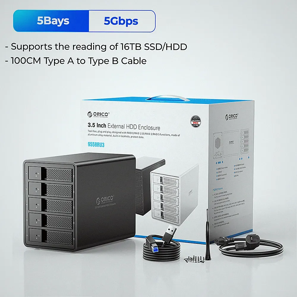 ORICO 5 Bay External Hard Drive Enclosure USB 3.0 for 3.5'' HDD 150W DAS