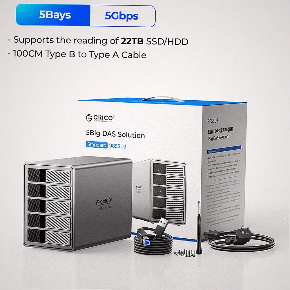 ORICO 5Bay Raid Hard Drive Enclosure DAS Solution Series USB3.0 DAS 110TB Alu