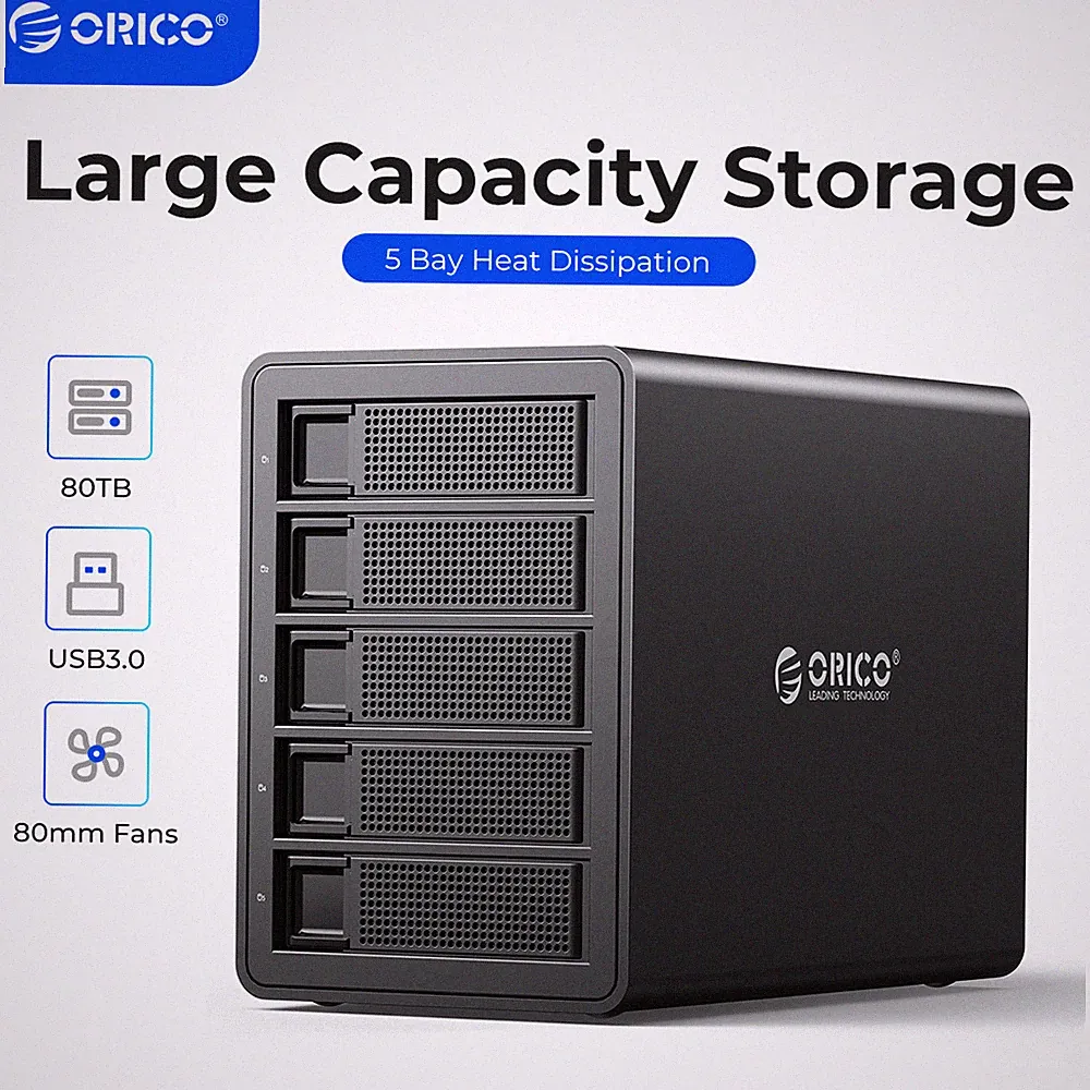 ORICO 5Bay Raid Hard Drive Enclosure USB3.0 to SATA for 3.5'' HDD SSD 150W Power