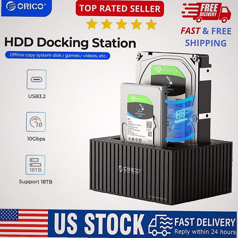 ORICO Dual Bay Hard Drive Docking Station USB C 3.1 SATA for 3.5/2.5 '' HDD/SSD