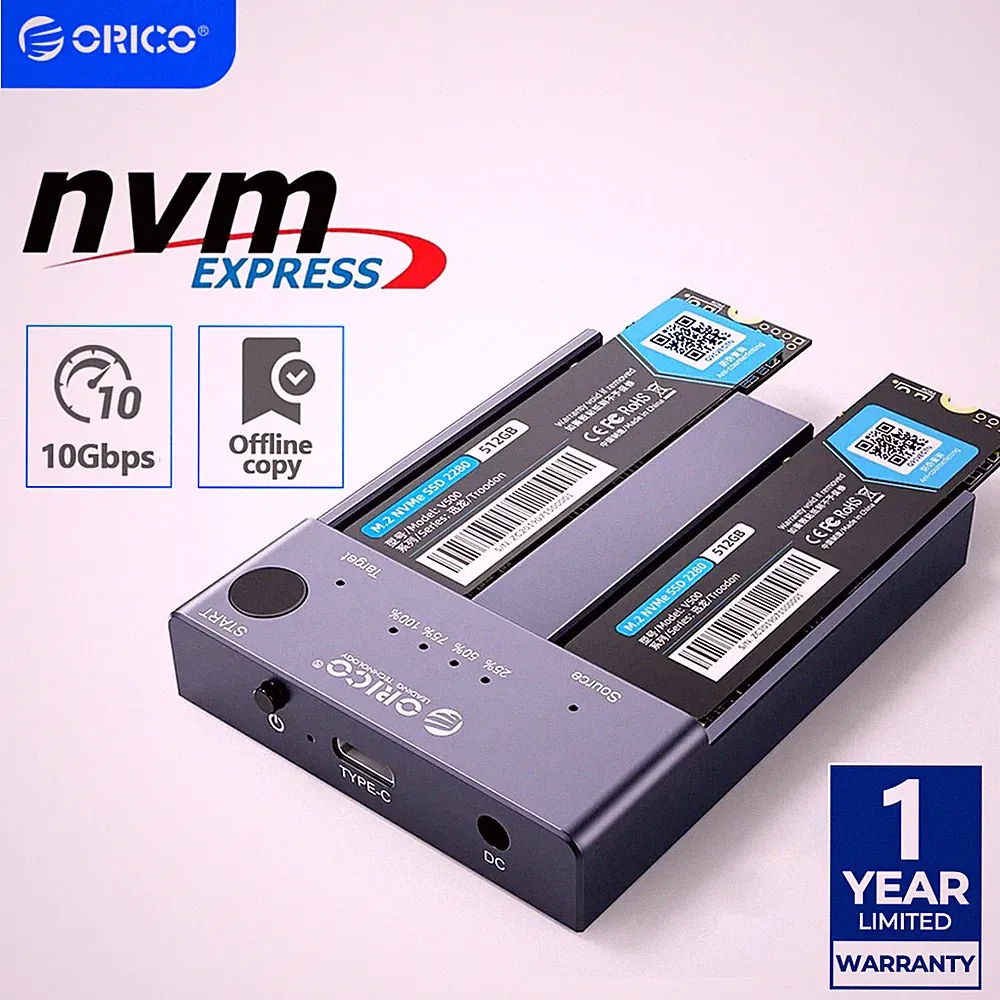 ORICO M.2 NVMe Cloner 2 Bay NVMe Dock Station USB C SSD Duplicator Offline Clone