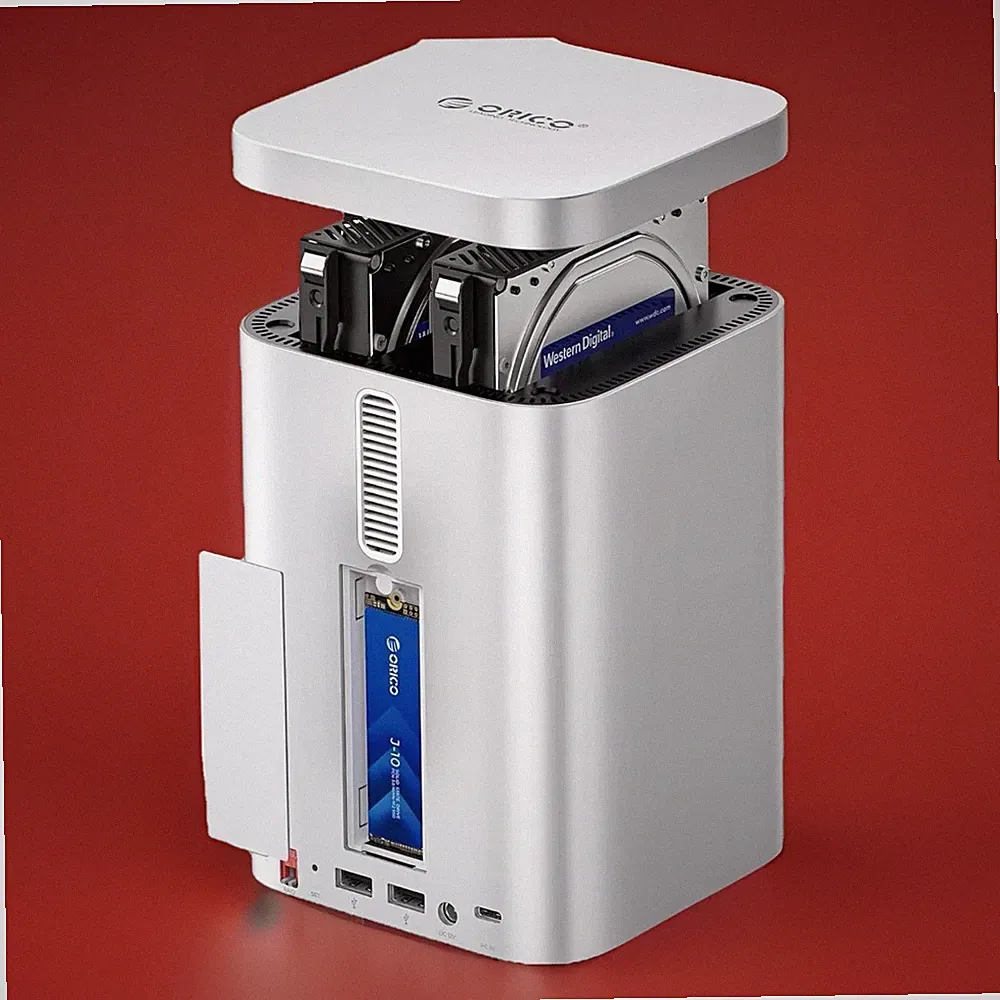 ORICO MiniTower Hybrid RAID Enclosure-1 NVME 2 HDD-10Gbps Mac Mini Port Xpansion