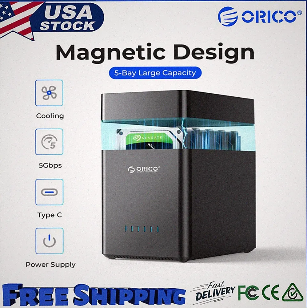 ORICO Type C 5 Bay Hard Drive Enclosure, 3.5" SATA HDD Docking Station