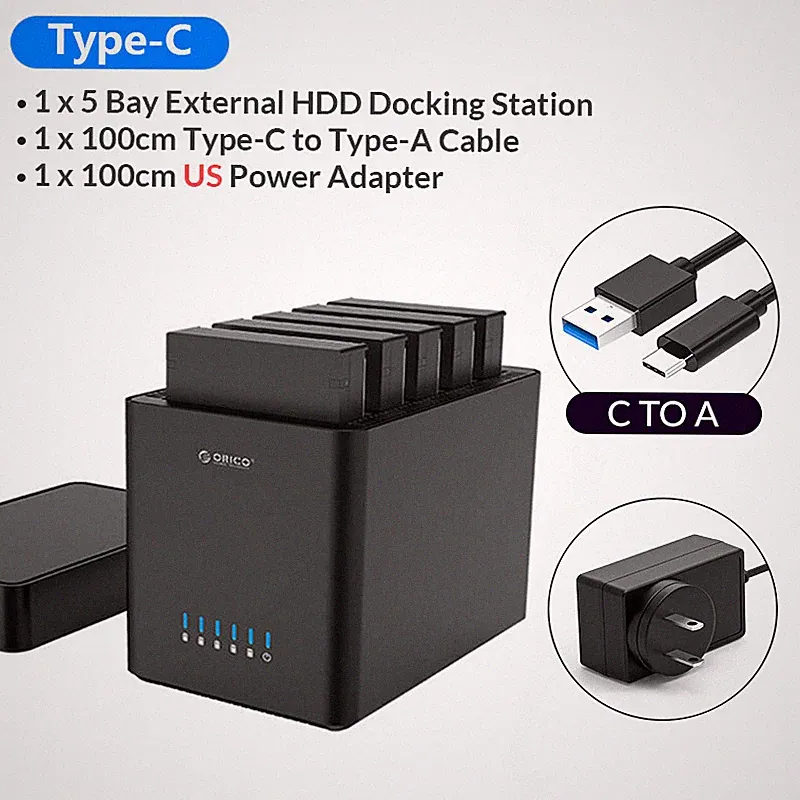 ORICO USB3.0/Type C 5/2 Bay Hard Drive Enclosure 3.5" SATA HDD Docking Station