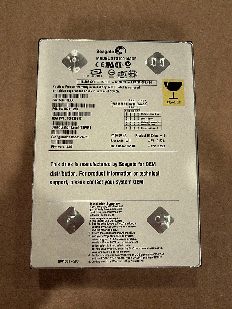 Original Xbox Seagate ST310014ACE 10GB HDD 3.5" IDE Hard Drive UNLOCKED WORKS