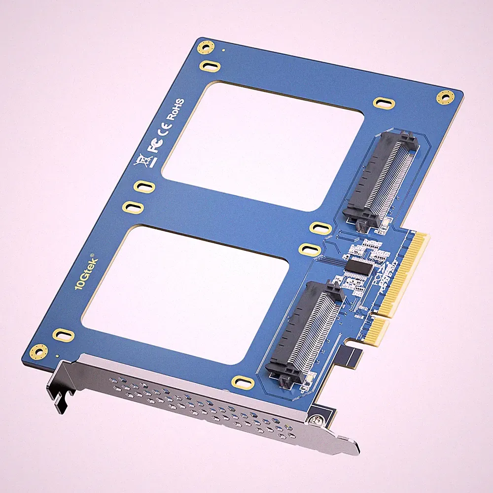 PCIe 3.0 x8 to Dual U.2 NVMe SSD Adapter Card, SFF-8639 Interface with Full-H...