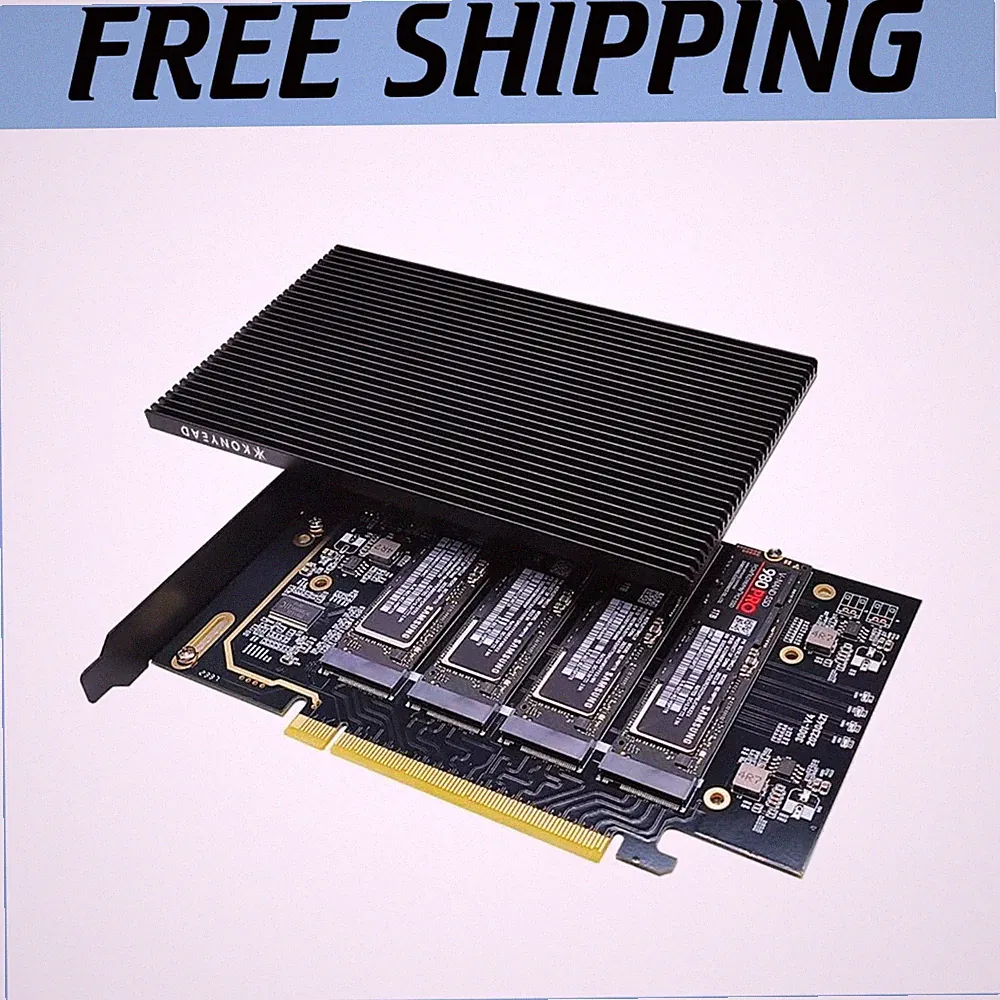 PCIe 4.0 Expansion Card for 4 NVMe M.2 SSDs with Heatsink - High Speed=