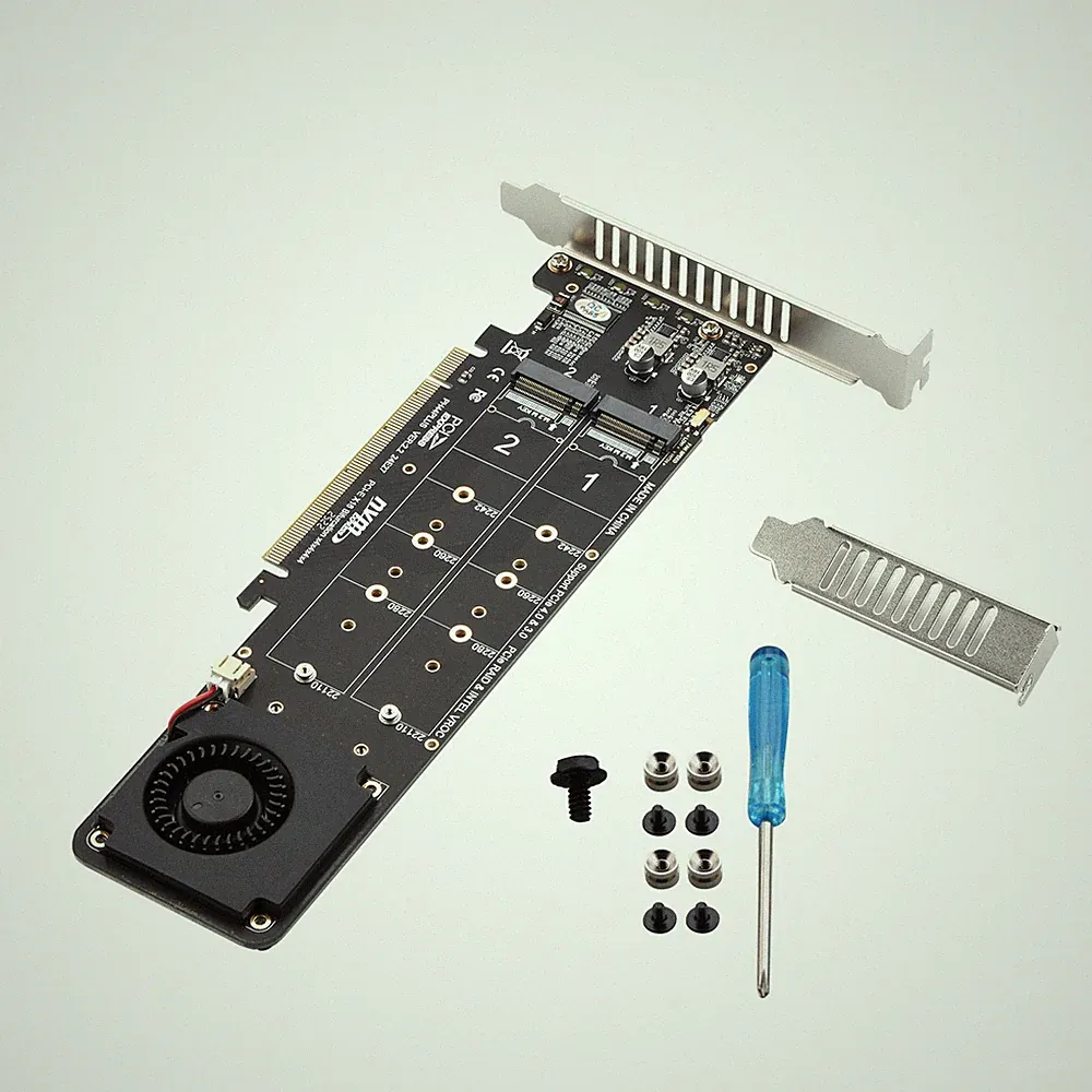 PCIE 4.0 x16 To M.2 M-Key NVME SSD Expansion Split Card Supports 4 Nvme M.2 SSD