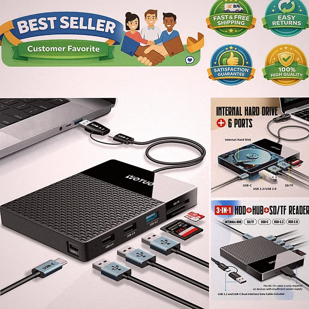 Portable 2TB Multi-Port Docking Station for Laptops, PCs, and Mobile Devices