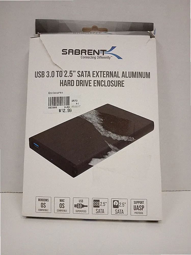 Sabrent USB 3.0 to 2.5 SATA External Hard Drive Enclosure, Black EC-UK30