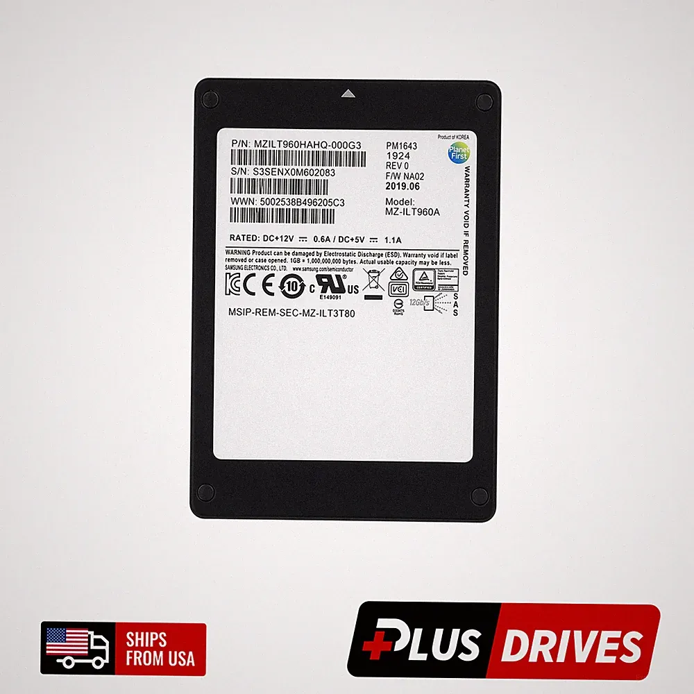 Samsung 960GB SAS SSD 2.5" PM1643 12Gbps TLC Enterprise Server Drive 440K IOPS