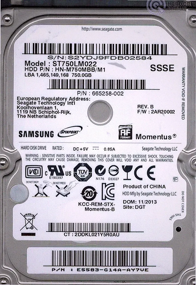 Samsung Momentus 750GB 2.5 Internal Hard Drive HDD 8MB ST750LM022 HN-M750MBB