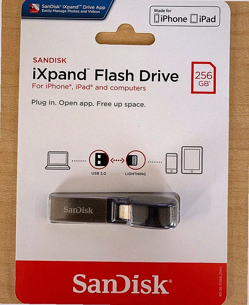 SanDisk 256gb iXpand USB 3.0 Flash Drive iPhone iPad SDIX30N-256G-AN6NE Flex Mac