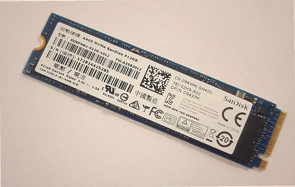 SANDISK 512GB NVME SSD HARD DRIVE M.2 2280 A400 094XPK - BLUE