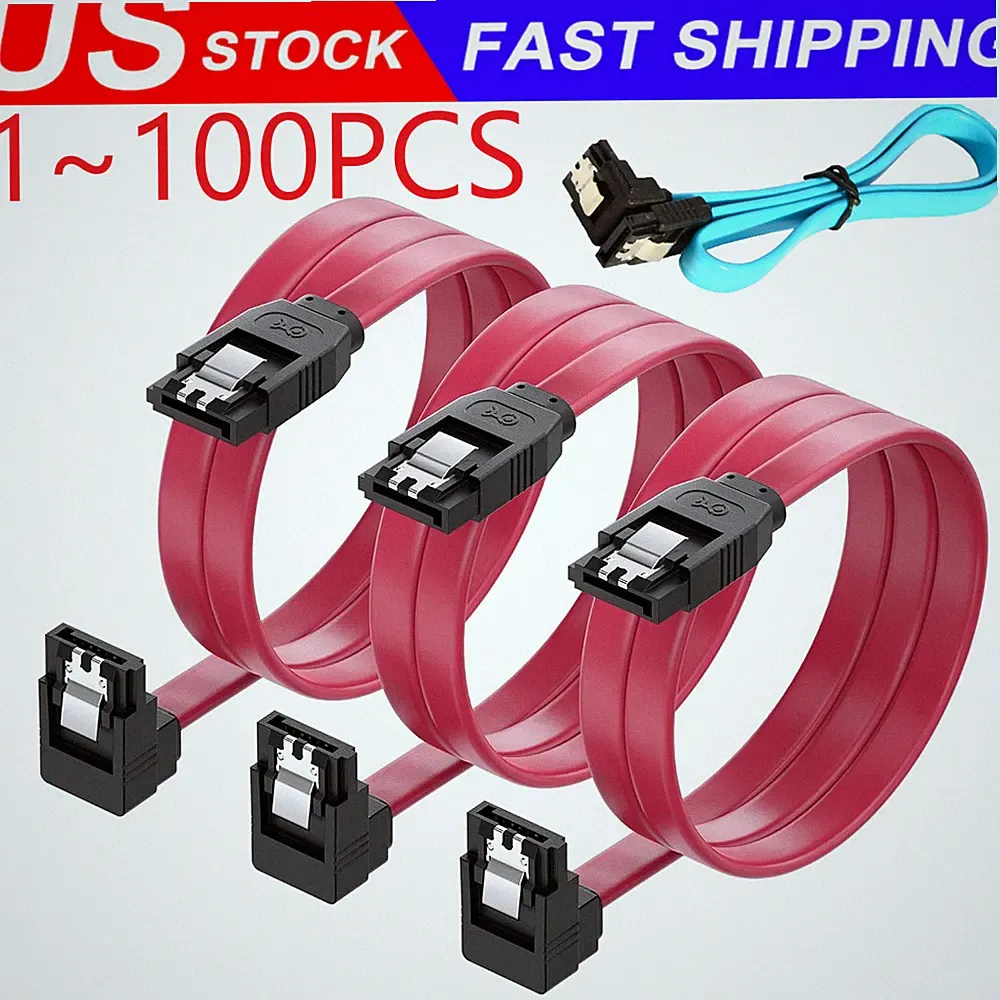 SATA III Cable 6Gbps 90 Degree Right Angle Locking Latch 18 Inches for HDD Lot