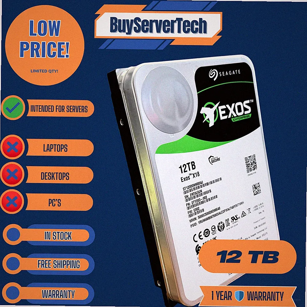 Seagate 12TB Exos X18 7200RPM SAS 12Gb/s 3.5" HDD ST12000NM004J Enterprise Drive