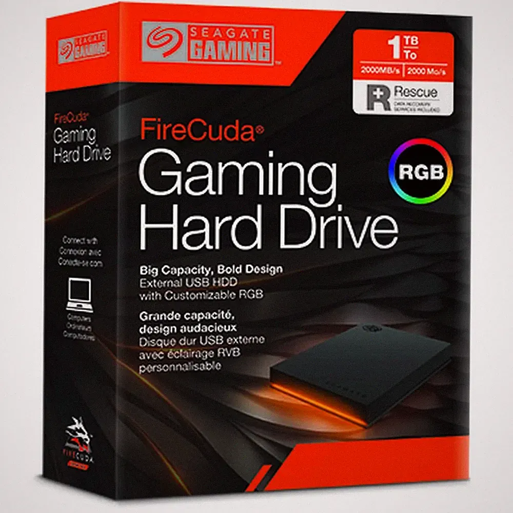 Seagate FireCuda Gaming 1TB External USB 3.2 Gen 1 Hard Drive with RGB LED Light