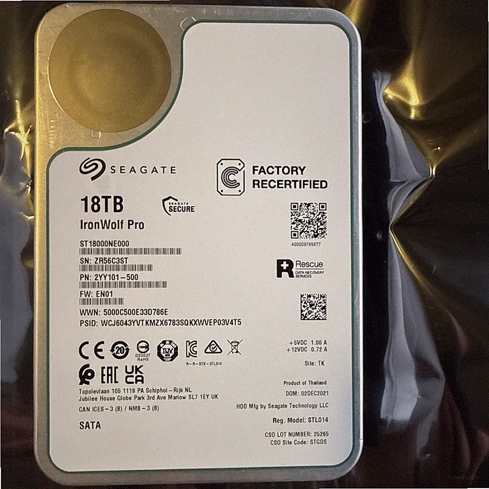 Seagate IronWolf Pro 18TB NAS HDD, ST18000NE000 SATA 6Gb/s 3.5"