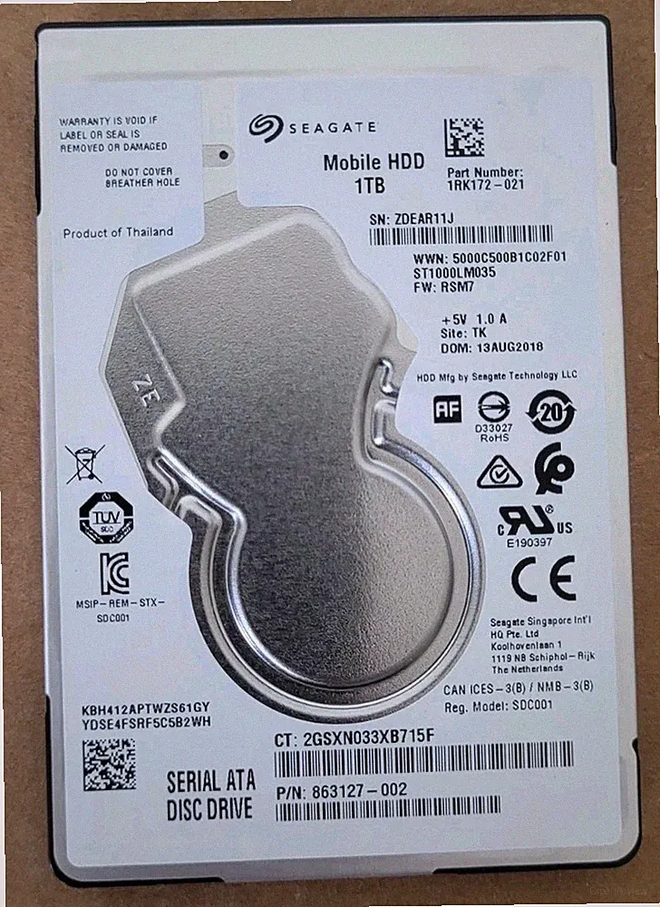 Seagate • Mobil HDD 1TB • PN# 1RK172-021 • Genuine HP Laptop Hard Drive