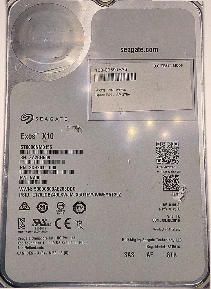 Seagate / NetApp Exos X10 ST8000NM0156 8TB 3.5" SAS HDD