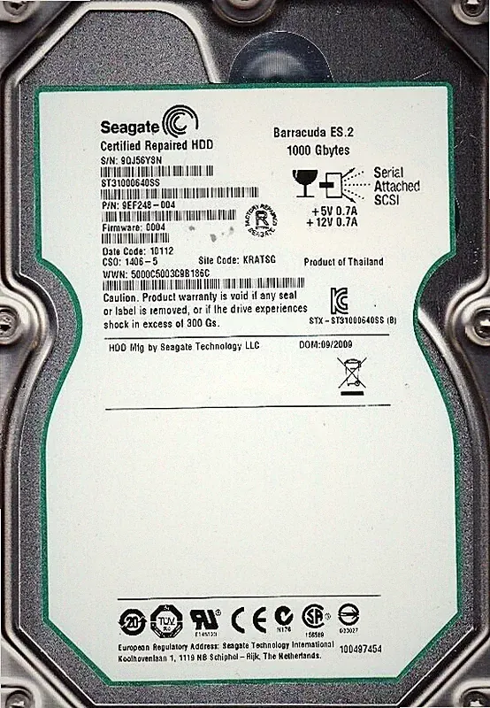 SEAGATE ST31000640SS 1TB BARRACUDA ES 2 7200 RPM SAS HARD DRIVE - CERTIFIED GN L