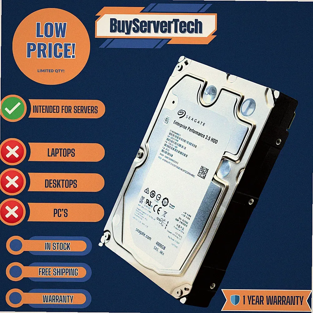 Seagate ST4000NM0031 4TB 10K RPM 12Gb/s SAS 3.5" HDD | 4Kn | 0 Hours | 1YR