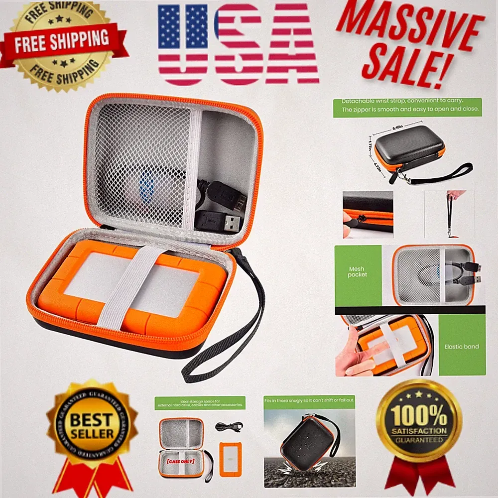 Shockproof Hard Shell Case for LaCie Rugged Mini Hard Drives - Travel Ready!