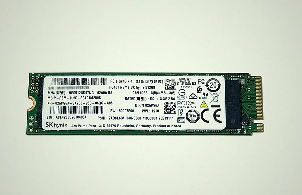 SK Hynix 512GB PCle Gen3 M.2 2280 NVMe SSD Solid State Drive HFS512GD9TNG-62A0A
