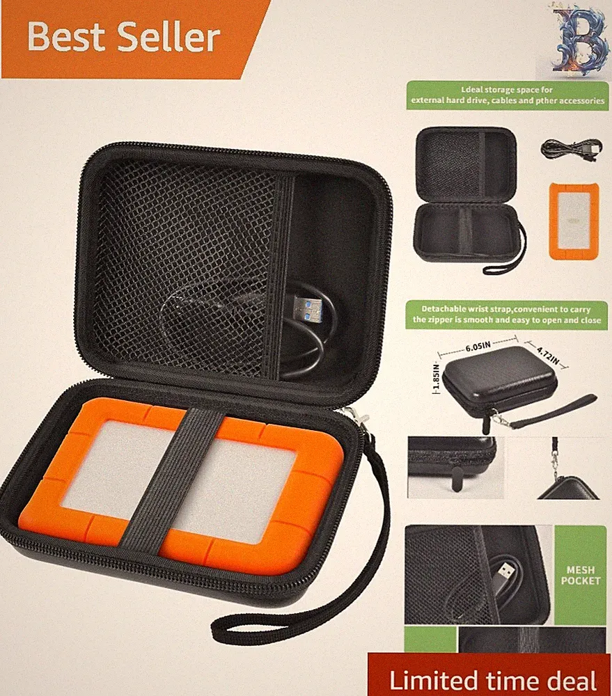Sleek Black Case for LaCie Rugged Mini - Shockproof & Stylish Protection