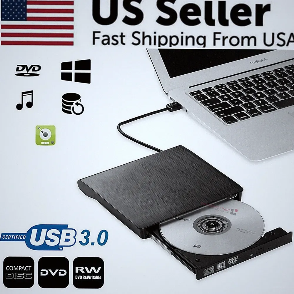 Slim External CD DVD RW Drive USB 3.0 Writer Burner Player Black For Laptop PC