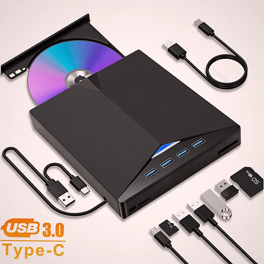 Slim External CD DVD RW Drive USB 3.0 Writer Burner Player Black For Laptop PCs