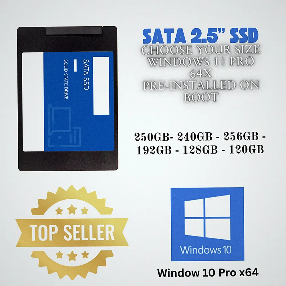 SSD 2.5" SATA Hard Drive for Laptop with Windows 10 pro 64 Pro Pre-installed