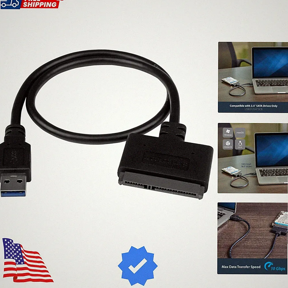 StarTech SATA to USB Cable, USB 10Gbps to 2.5in SATA I II III Hard Drive Adap...