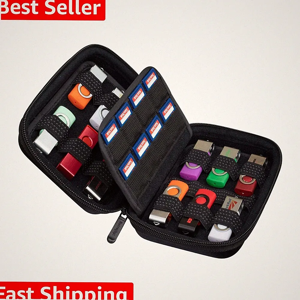 Stylish Hard Drive Case with 12 USB & 16 SD Slots for Electronics Organization