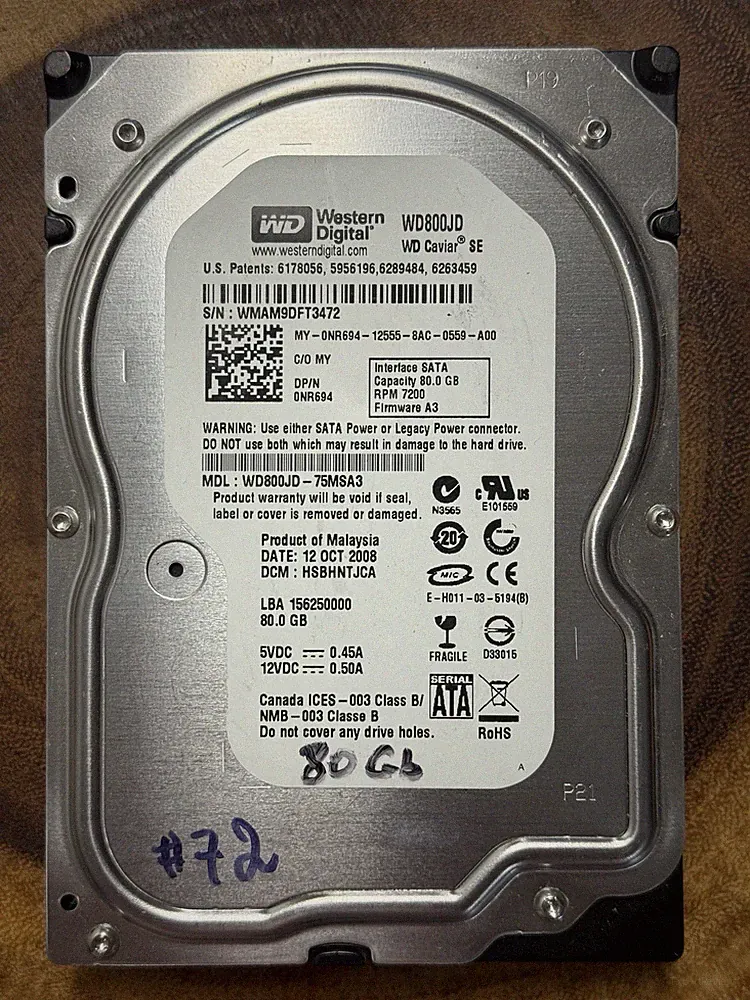 TESTED Western Digital Caviar SE internal hard drive (HDD) WD800JD-75MSA3 #72