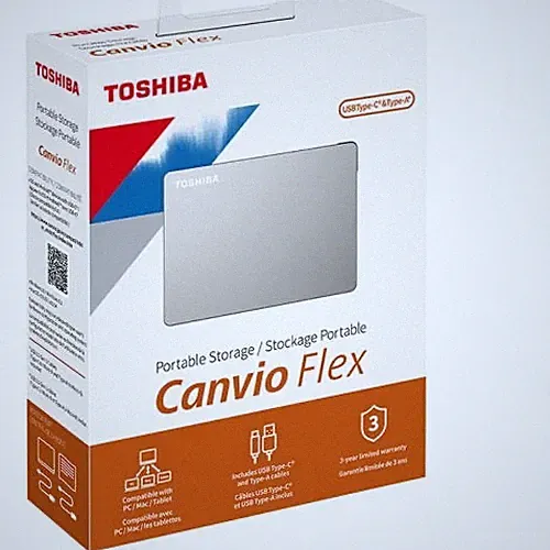 Toshiba Canvio Flex 1TB Portable External Hard Drive USB-C USB 3.0 - Silver