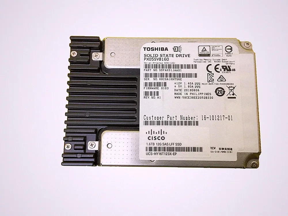 Toshiba PX05SVB160 1.6TB SAS 12Gb/s 2.5" Enterprise SSD 75-80% Health