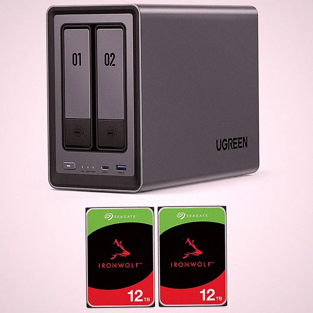 UGREEN NASync DXP2800 2-Bay NAS Enclosure, Bundle with 2x Seagate IronWolf 12TB