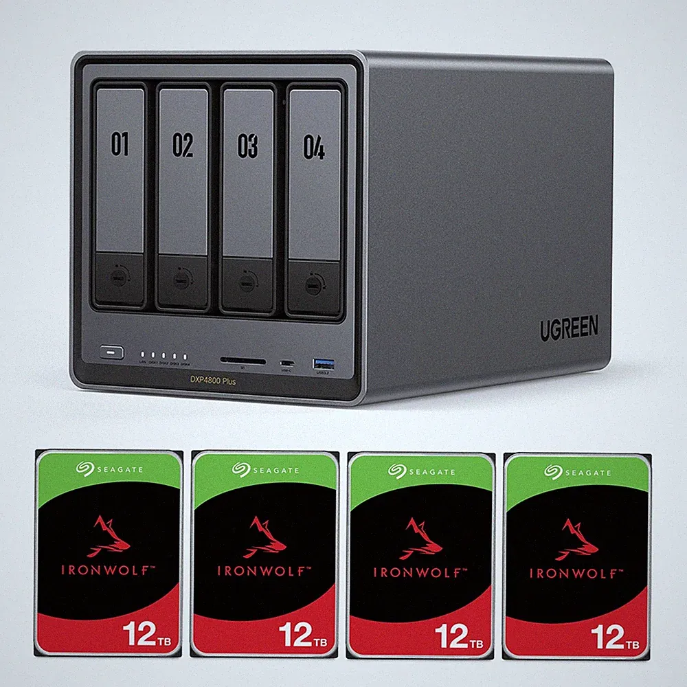 UGREEN NASync DXP4800 Plus 4-Bay NAS Enclosure, Bundle with 4x Seagate IronWolf